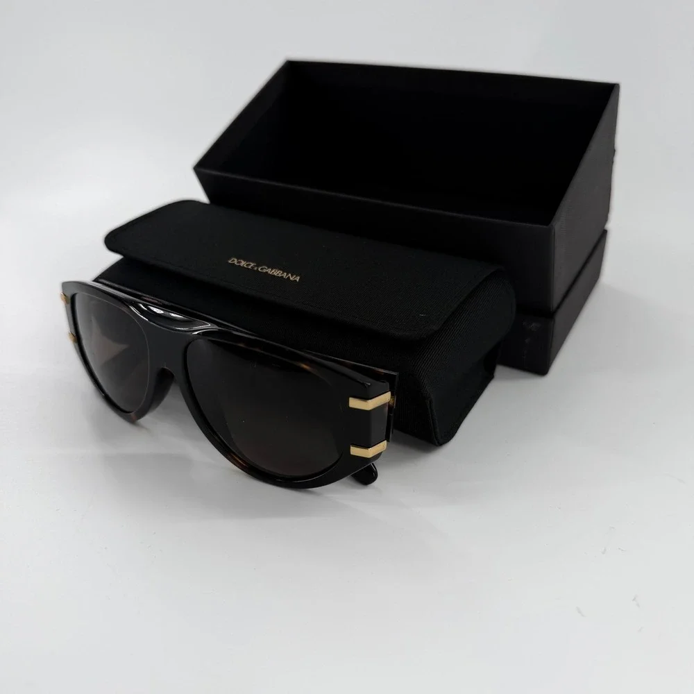 Dolce & Gabbana DG 4499 Dark Havana Tortoise Sunglasses Gold DG Logo Pilot 57mm‎